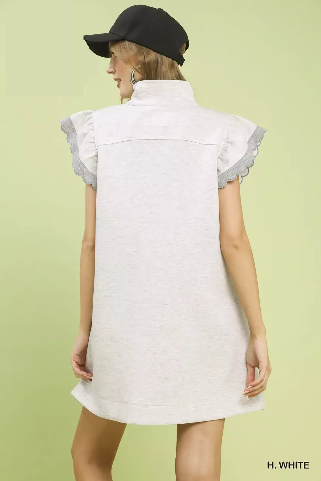Heather White  Zip-Neck Flutter Sleeve Dress W/ Pockets by Umgee back View