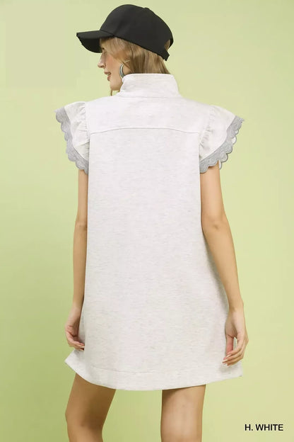 Heather White  Zip-Neck Flutter Sleeve Dress W/ Pockets by Umgee back View