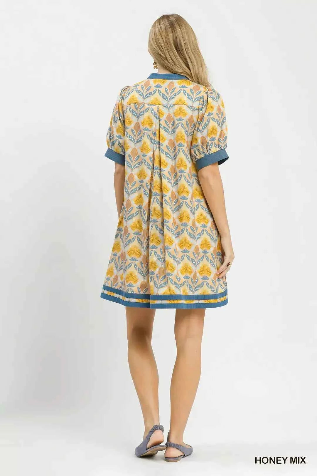 Honey Mix Tile Print Mini Dress with Pockets by Umgee Back View