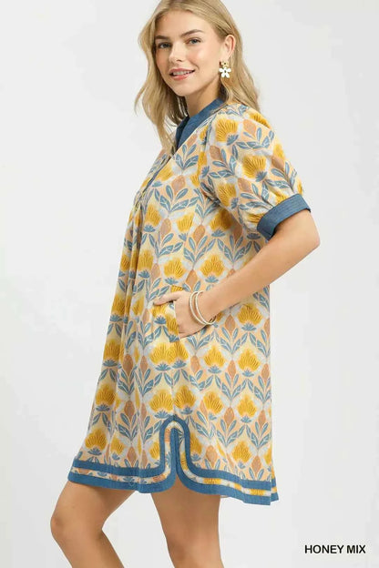 Honey Mix Tile Print Mini Dress with Pockets by Umgee Side View