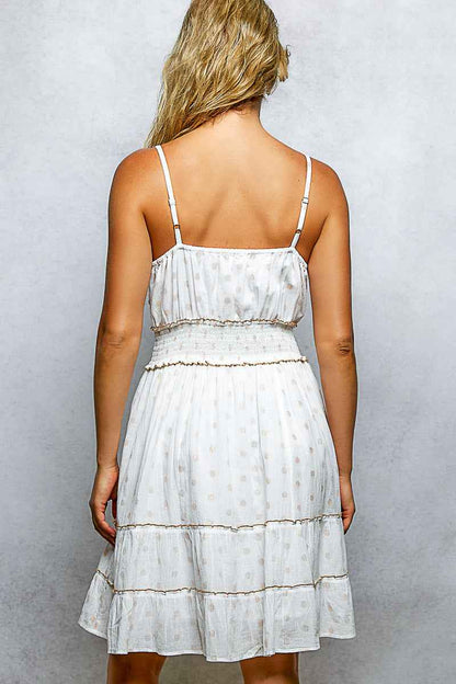 Ivory Floral Embroidered Tassel Mini Cami Dress w/ Smocked Waistband | POL