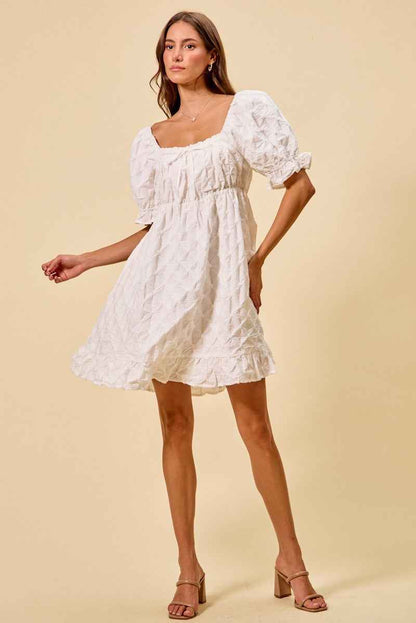 Ivory Texture Woven Ruching On Bust Mini Dress by So Me
