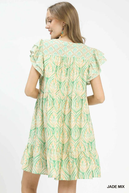 Jade Mix Printed Flutter Sleeve Dress by Umgee