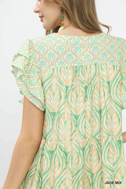 Jade Mix Printed Flutter Sleeve Dress by Umgee