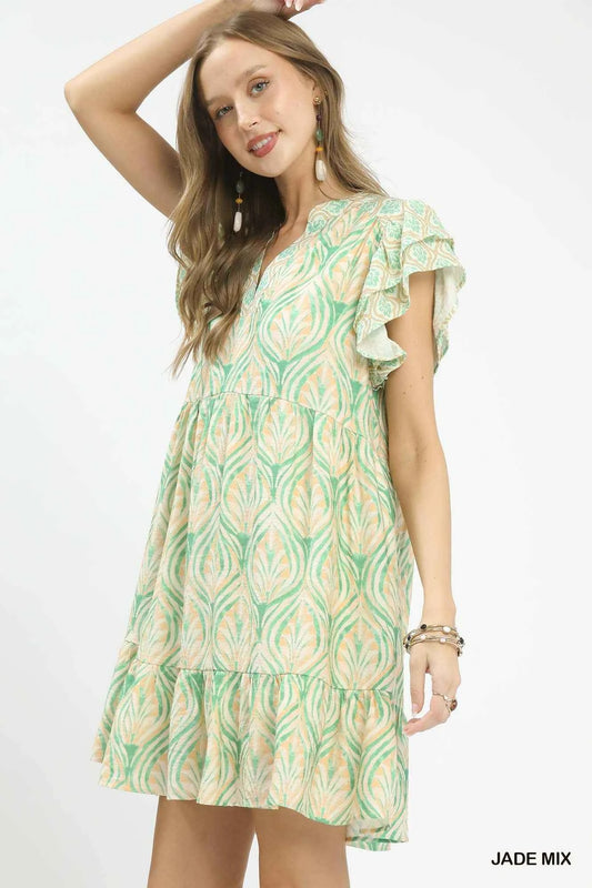 Jade Mix Printed Flutter Sleeve Dress by Umgee