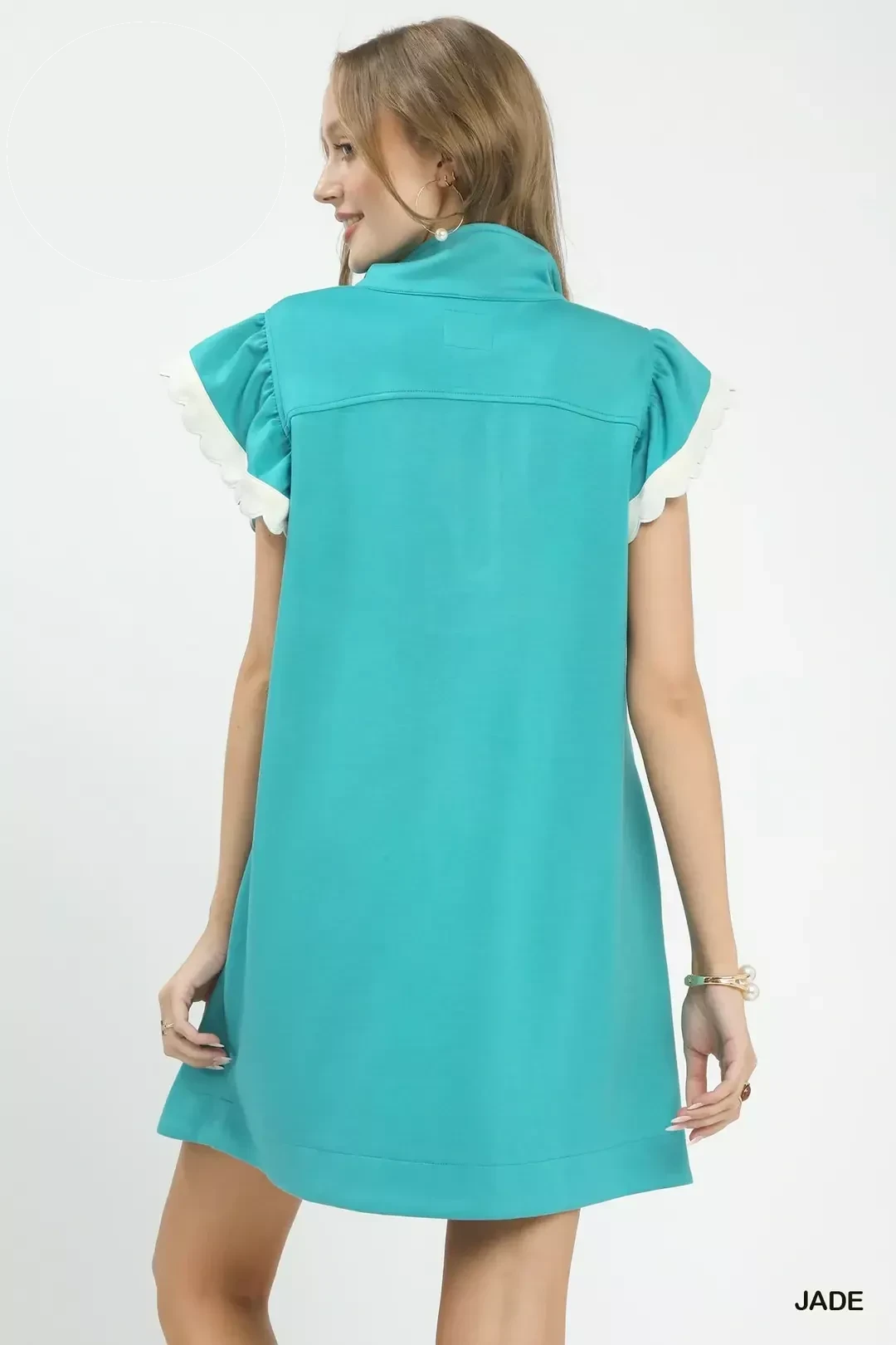 Jade Zip-Neck Flutter Sleeve Dress with Pockets by Umgee Back View