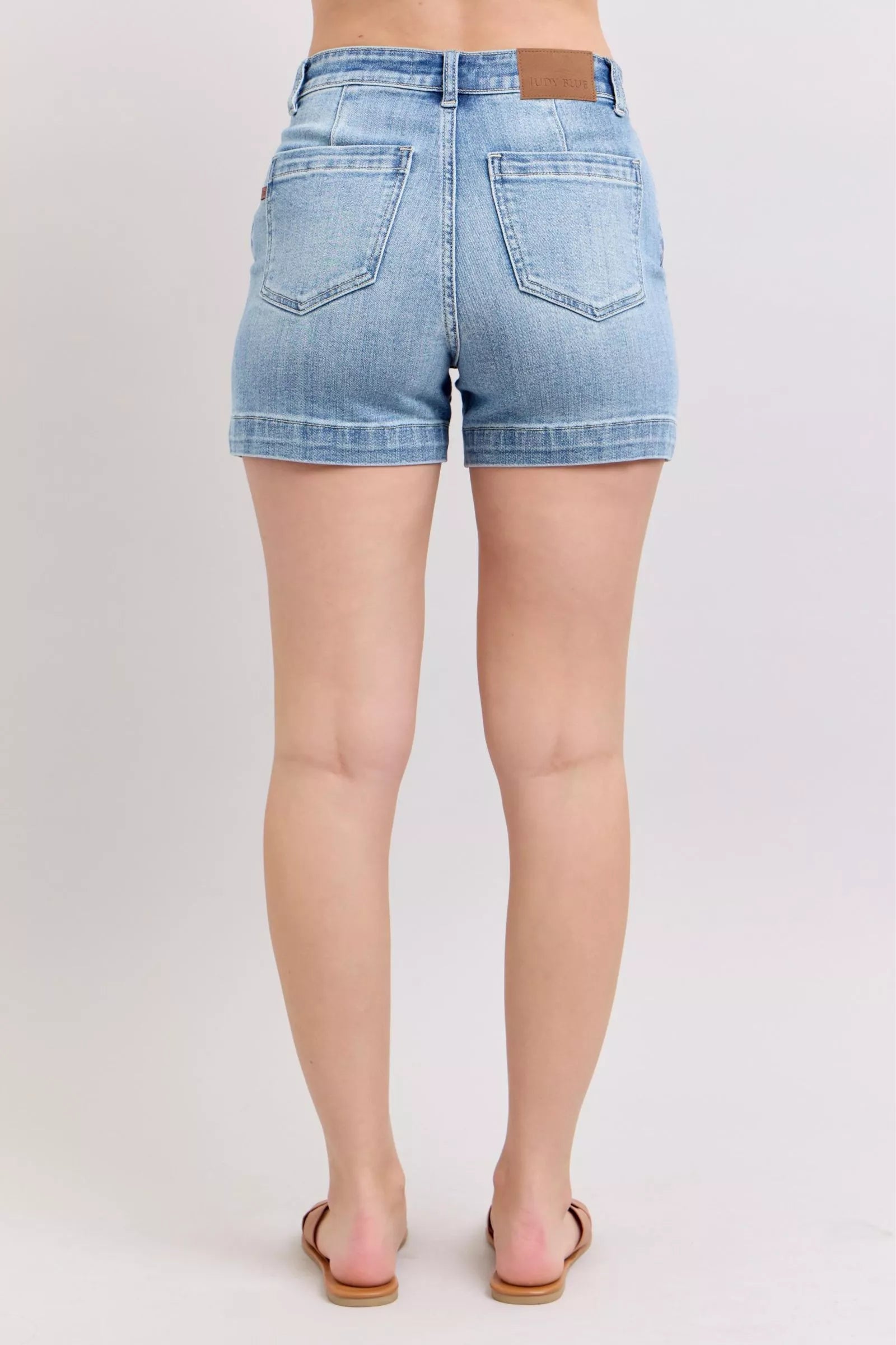 Judy Blue Mid Rise Denim Trouser Shorts Back