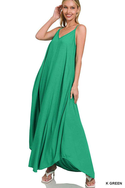 Kelly Green Crinkle Cami Maxi Dress with Pockets by Zenana