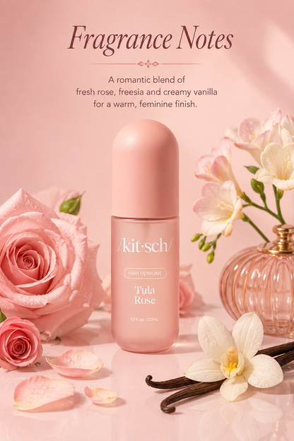 Kitsch Tula Rose Hair Perfume 1.7 oz with romantic rose, freesia and creamy vanilla fragrance notes