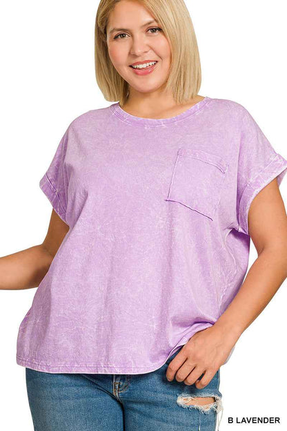 Lavender Crinkle Washed Round Neck Short Sleeve Tee Plus Sizes by Zenana