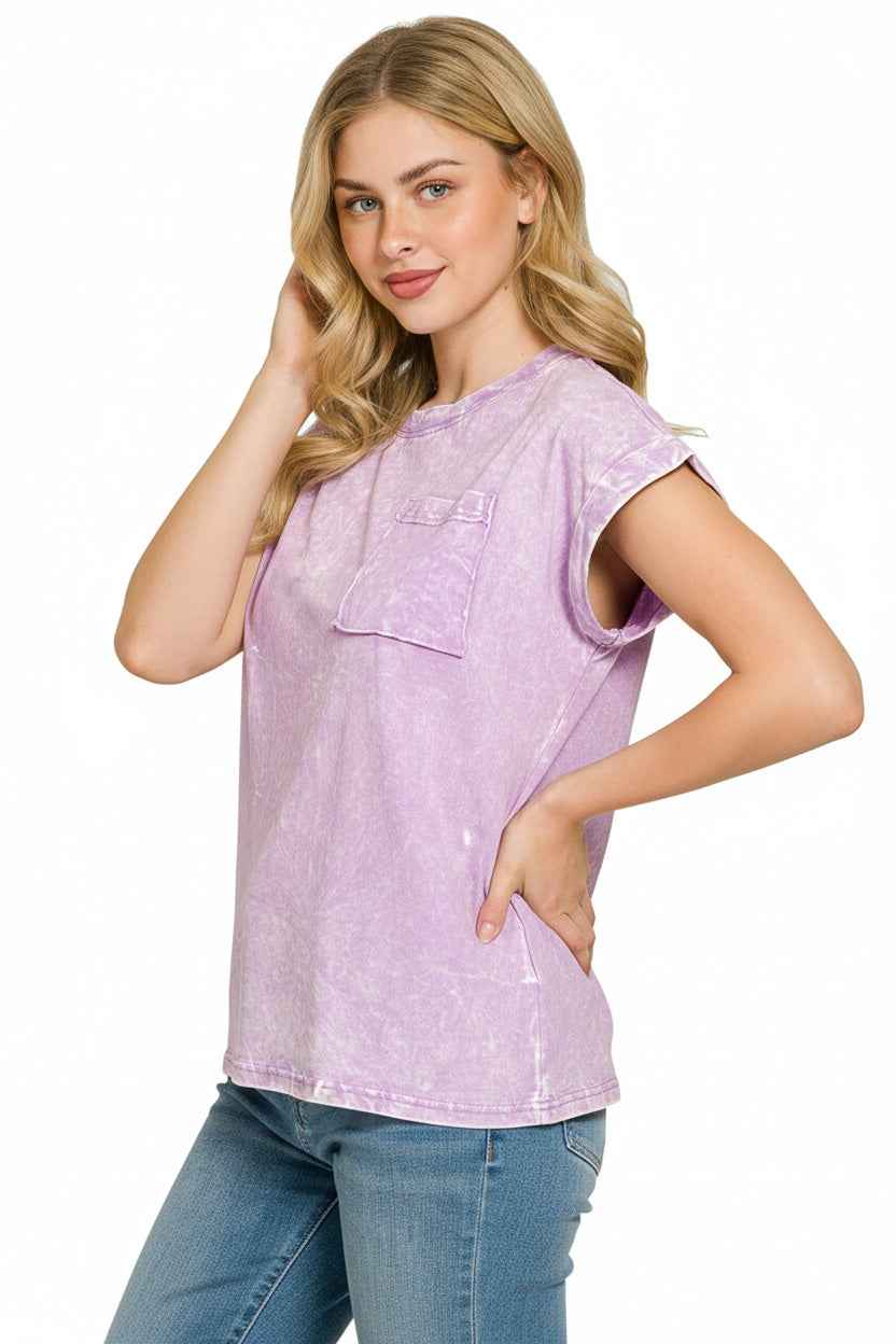 Lavender Crinkle Washed Round Neck Short Sleeve Tee Plus Sizes by Zenana