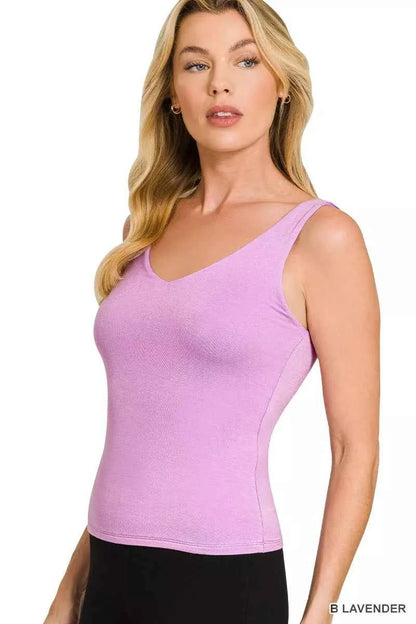 Lavender V-Neck Sleeveless Cami Tank with Soft Stretch Fit by Zenana