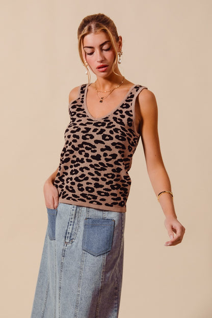 Leopard Knit Lightweight V-Neck Tank Top by So Me Side View2