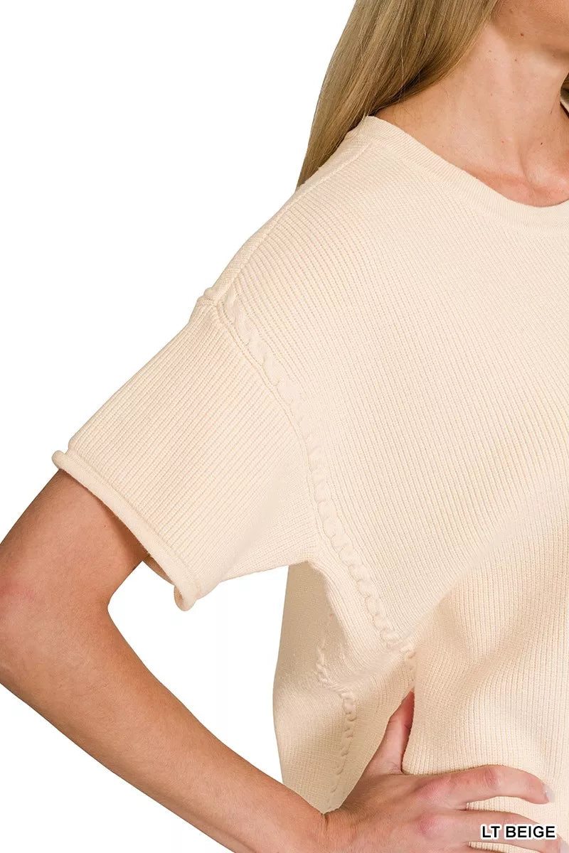 Light Beige Viscose Round Neck Top & Pants Set by Zenana Close View 2