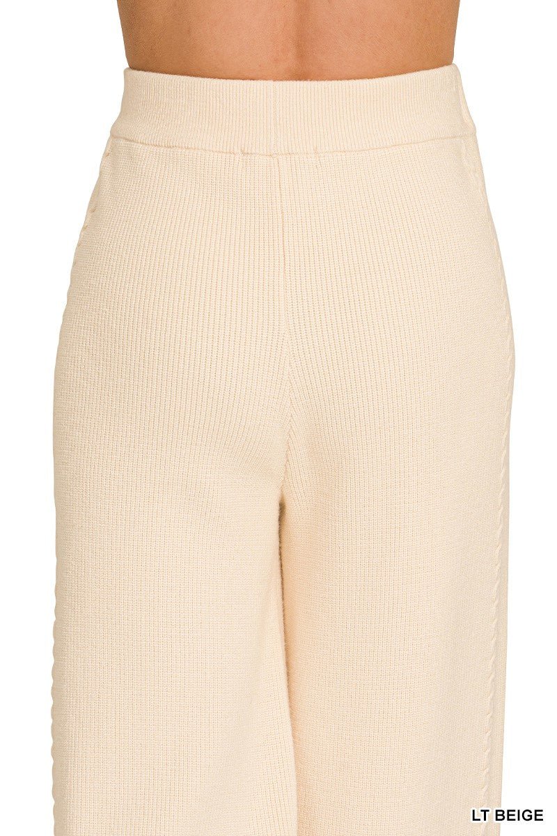 Light Beige Viscose Sweater Pants by Zenana Back View