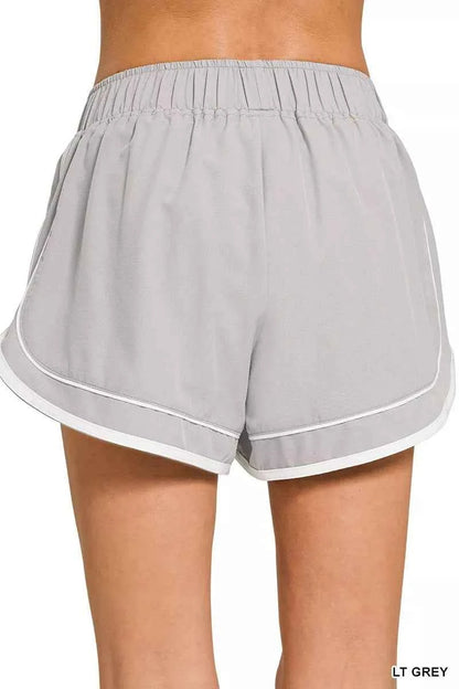 Light Grey Soft Woven Dolphin Shorts by Zenana Back View
