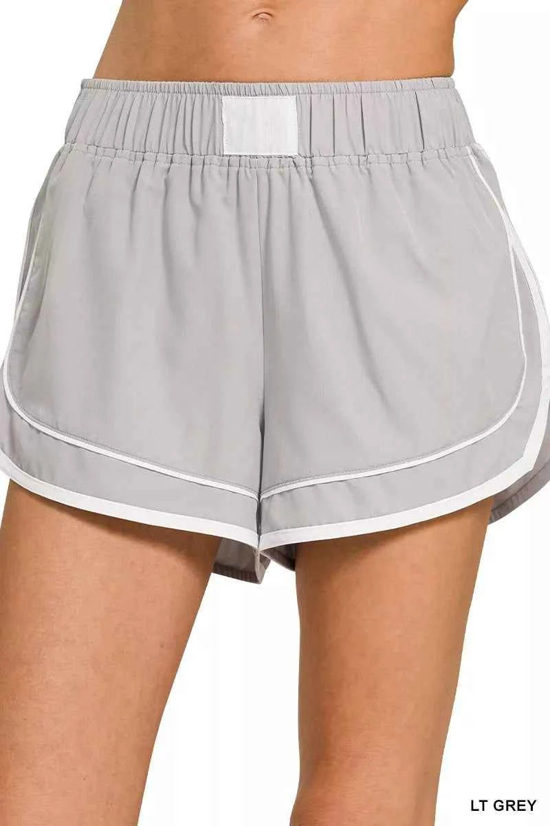Light Grey Soft Woven Dolphin Shorts by Zenana Front View