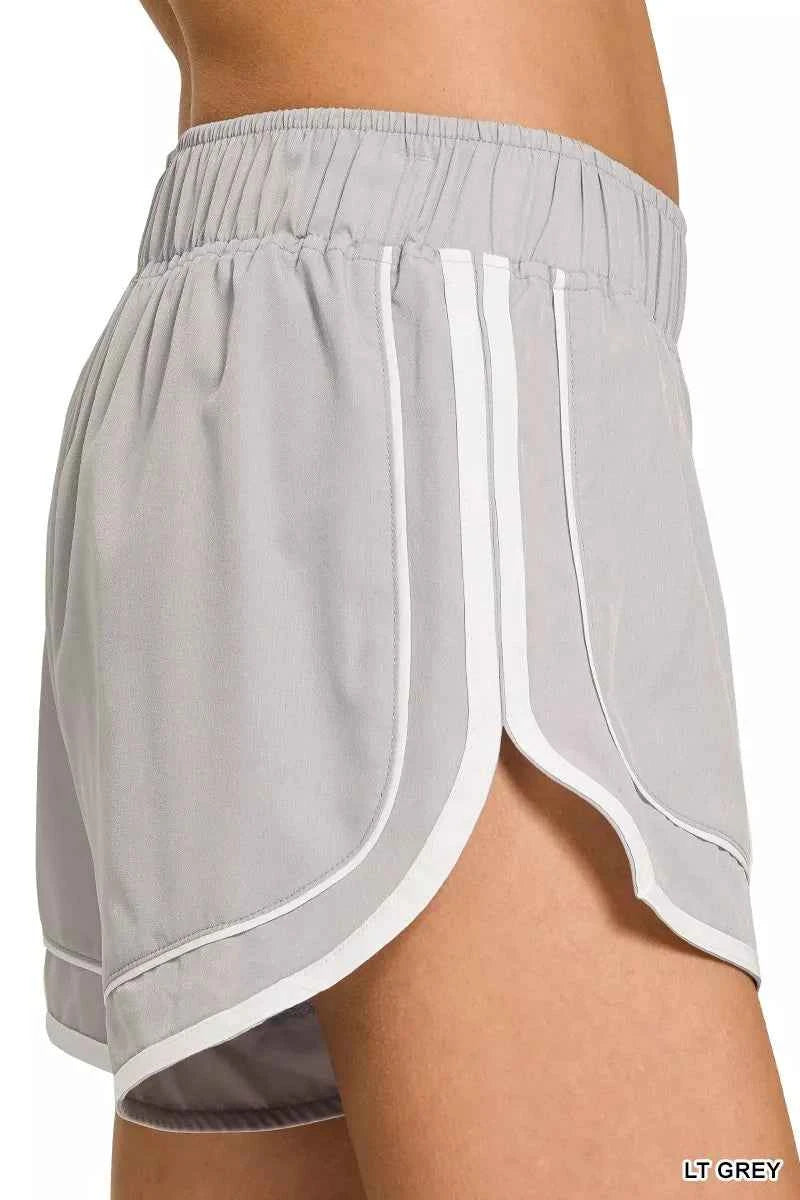 Light Grey Soft Woven Dolphin Shorts by Zenana Side View