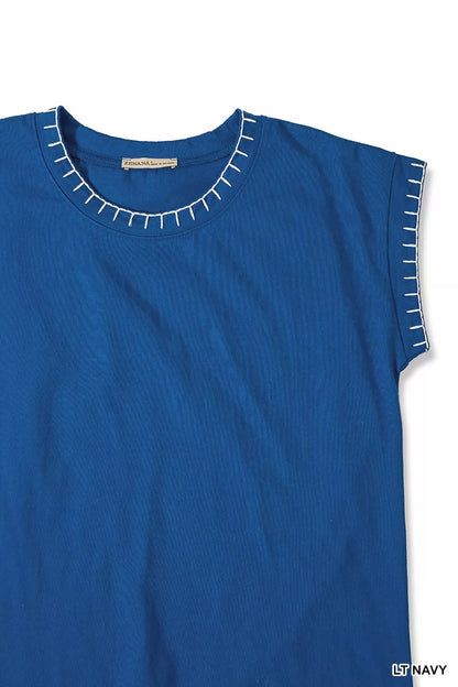 Light Navy Stitch Detailed Oversize Top by Zenana Flat Lay