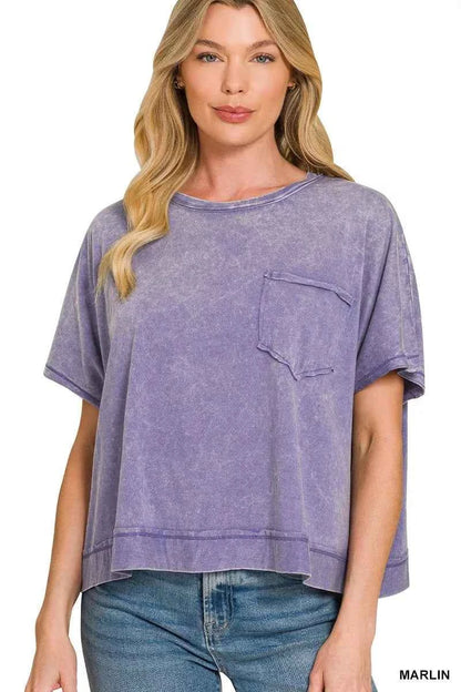 Marlin Acid Washed Round Neck Short Sleeve Oversized T-Shirt by Zenana Front view