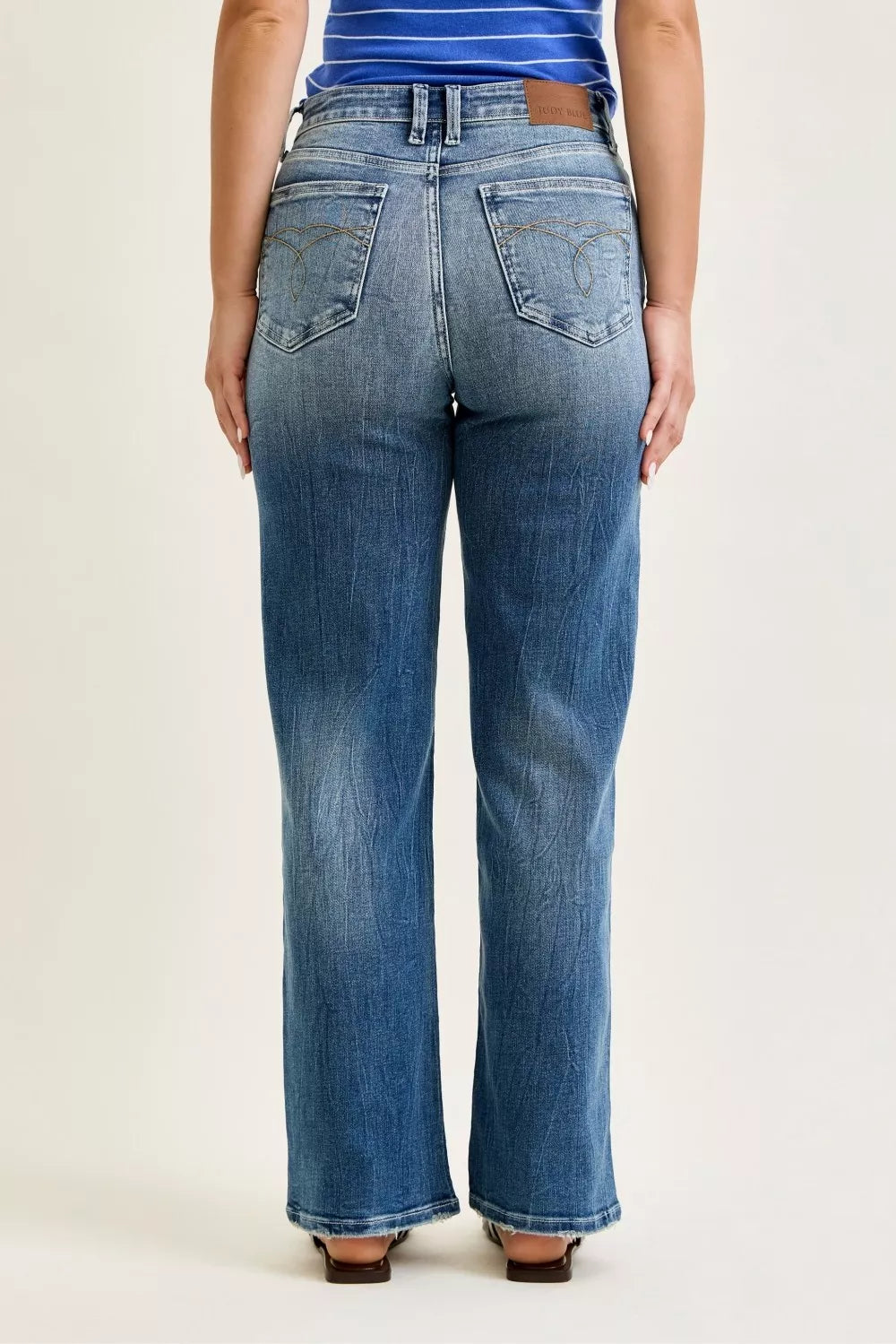 Medium Wash Mid Rise 90s Straight Jeans by Judy Blue Back View