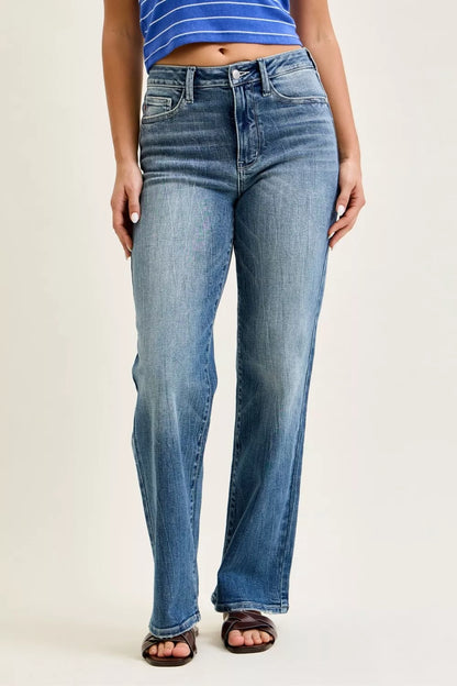 Medium Wash Mid Rise 90s Straight Jeans by Judy Blue Front View