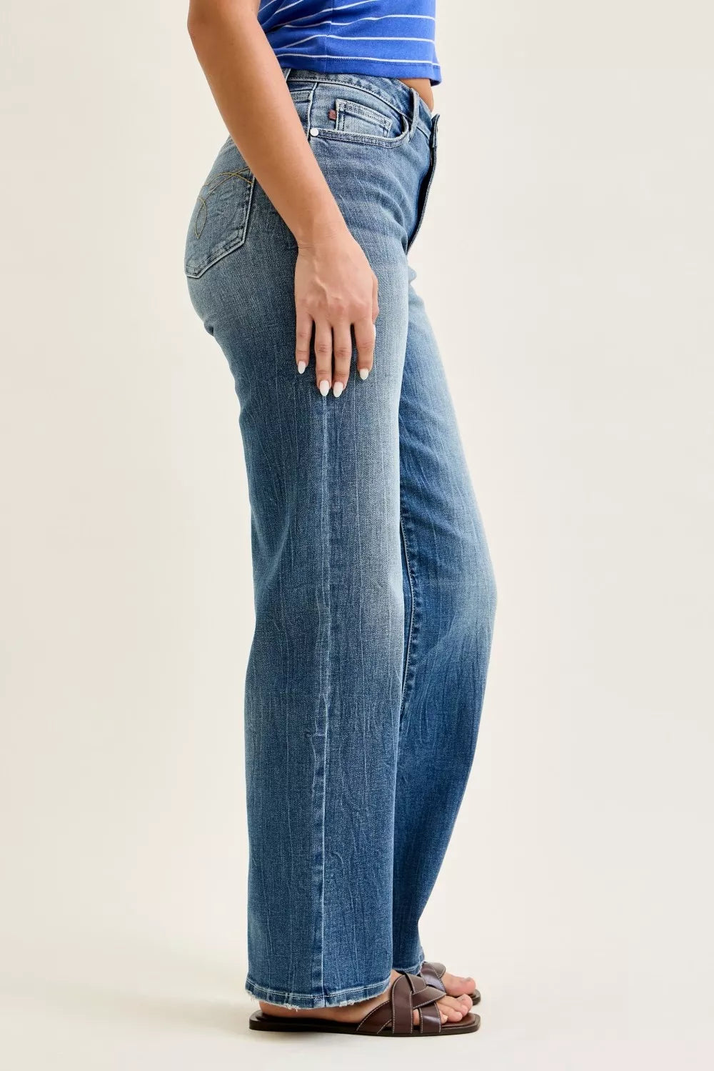 Medium Wash Mid Rise 90s Straight Jeans by Judy Blue Side View