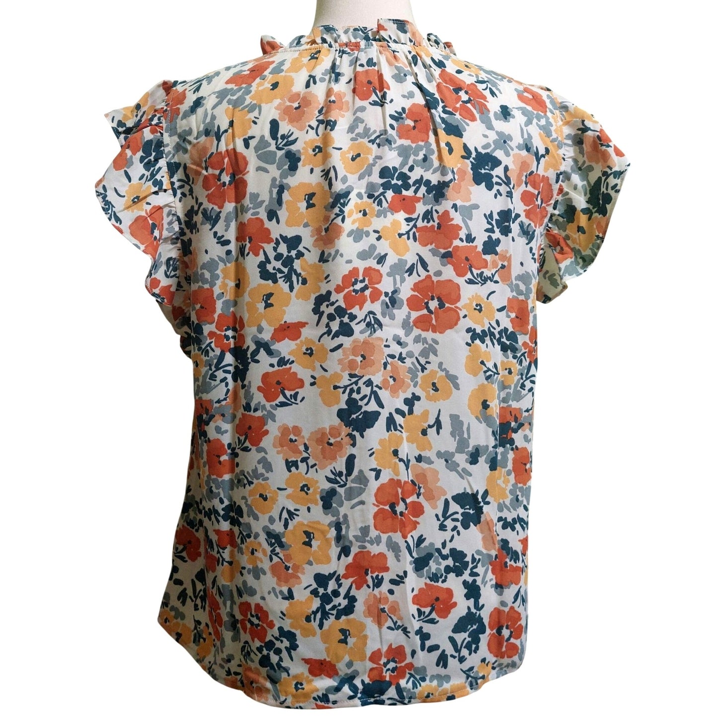 Voy Floral Ruffle Sleeve Blouse~Hidden Buttons~Fall Colors~Size SMALL