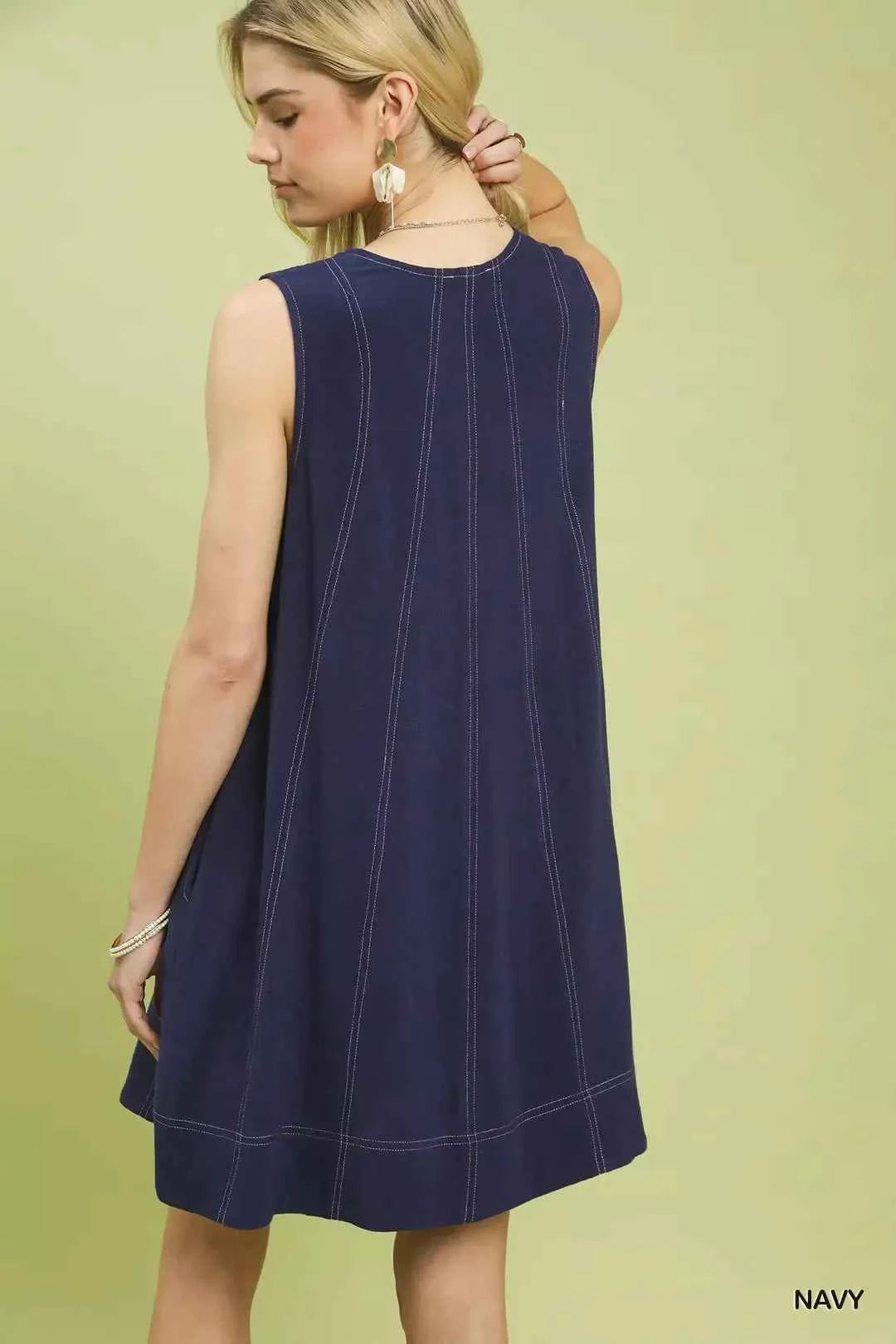 Umgee Linen Sleeveless Swing Dress Back View