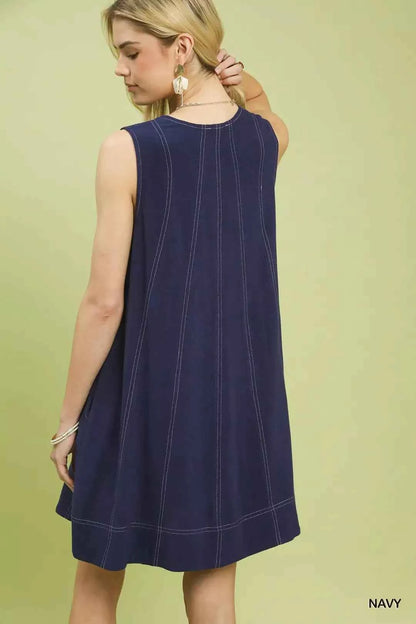 Umgee Linen Sleeveless Swing Dress Back View