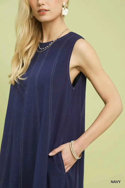 Umgee Linen Sleeveless Swing Dress Close View