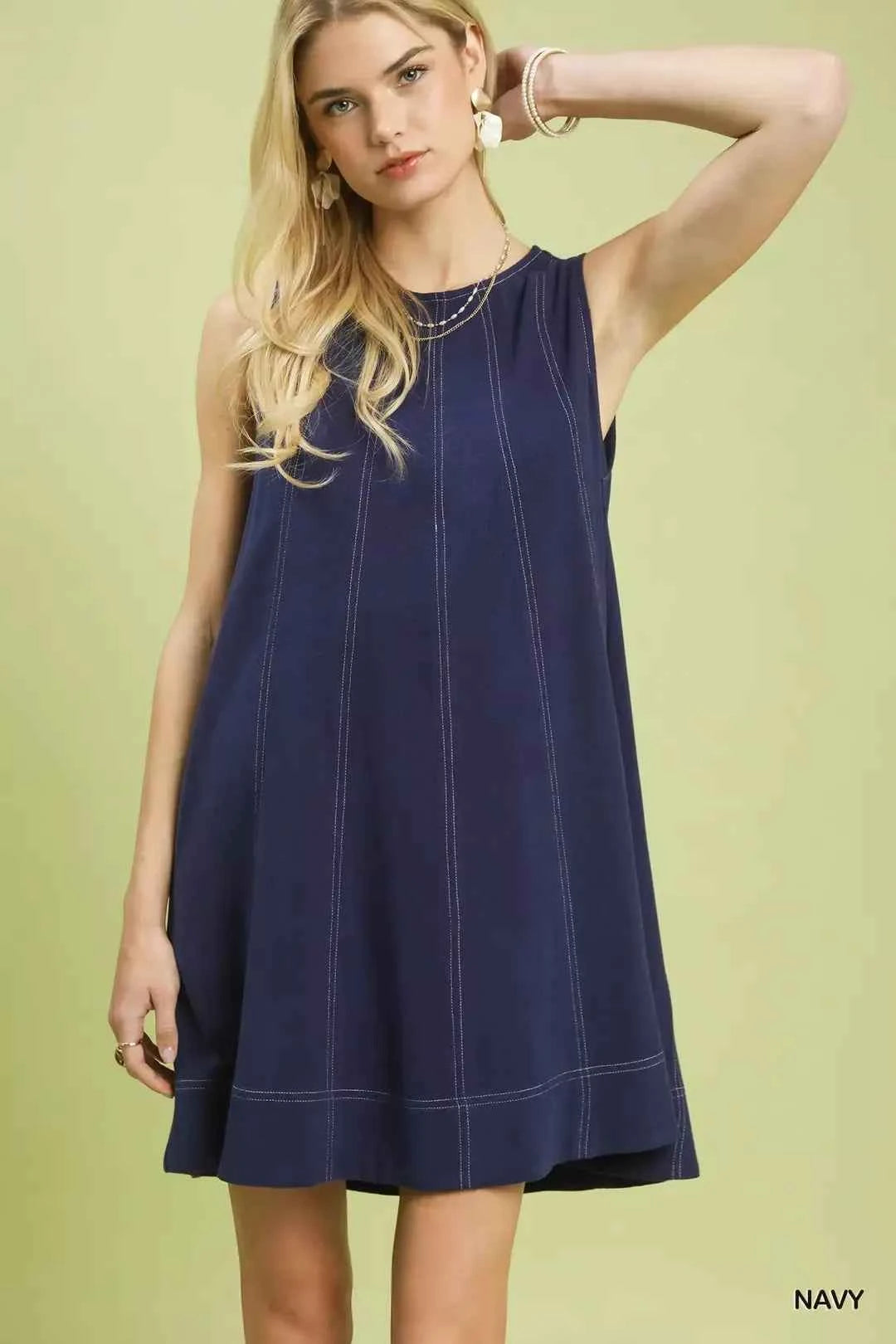 Umgee Linen Sleeveless Swing Dress Front View