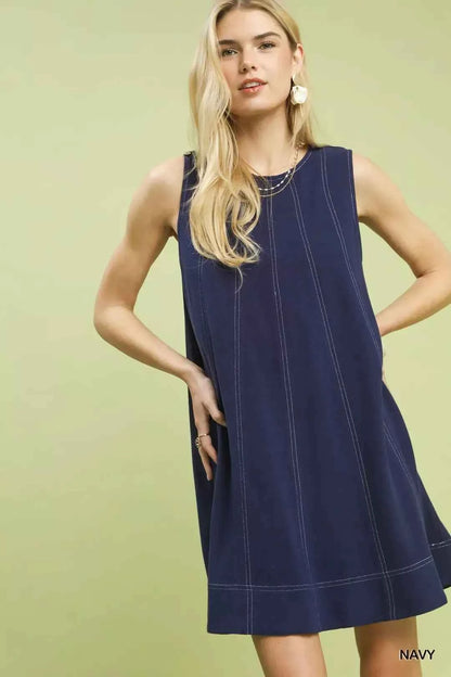 Umgee Linen Sleeveless Swing Dress Front View 2