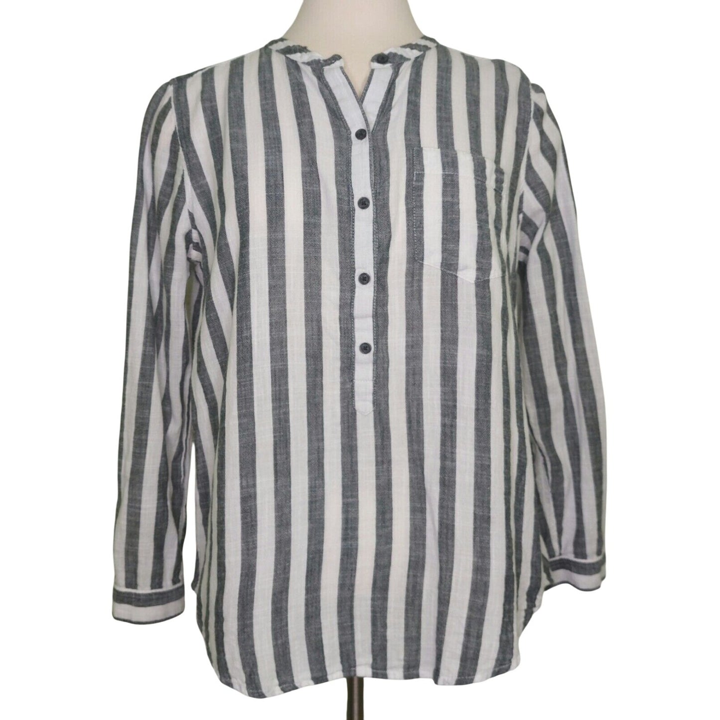 Lucky Brand Women's Gray & White Striped 100% Cotton Button-Down Shirt~Medium