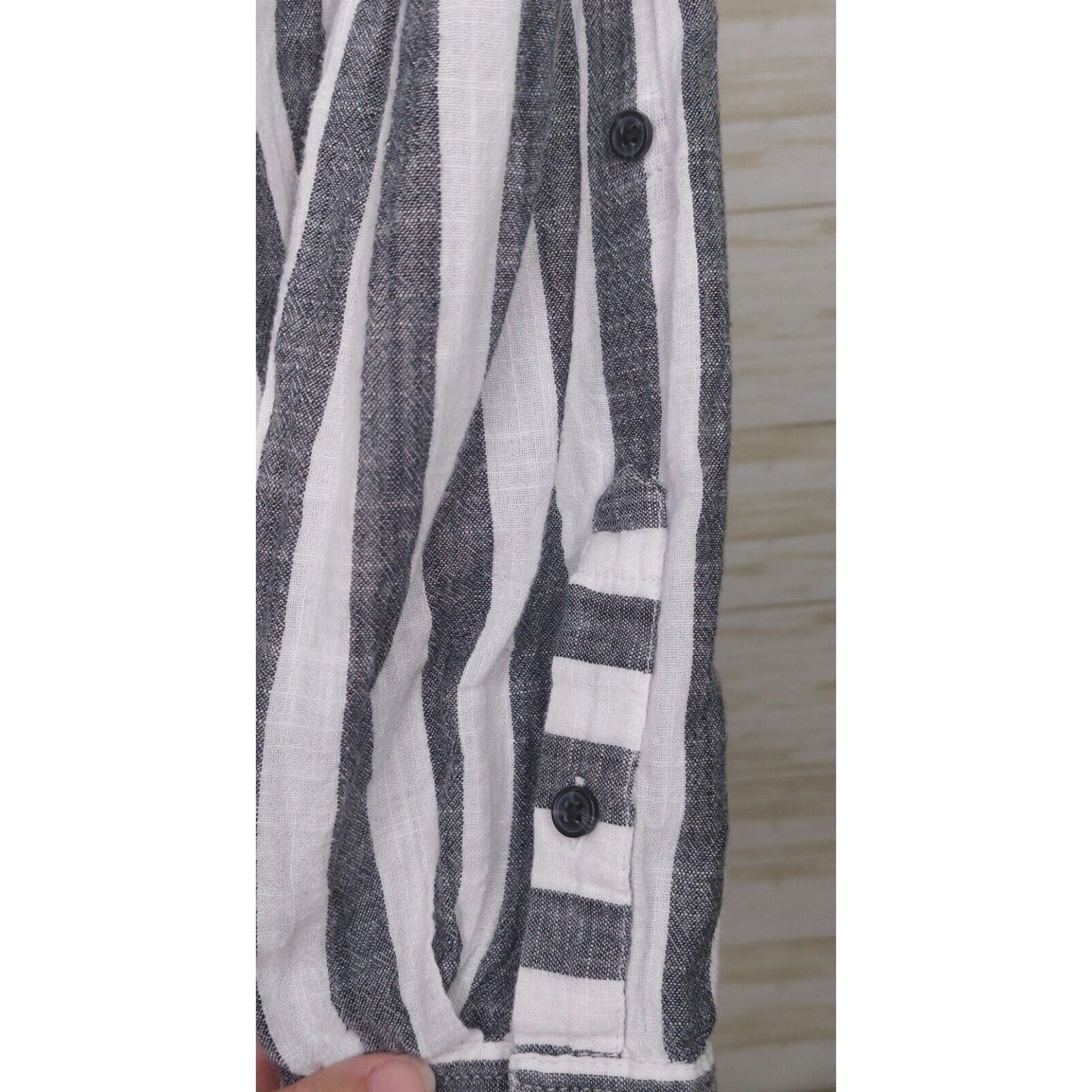 Lucky Brand Women's Gray & White Striped 100% Cotton Button-Down Shirt~Medium