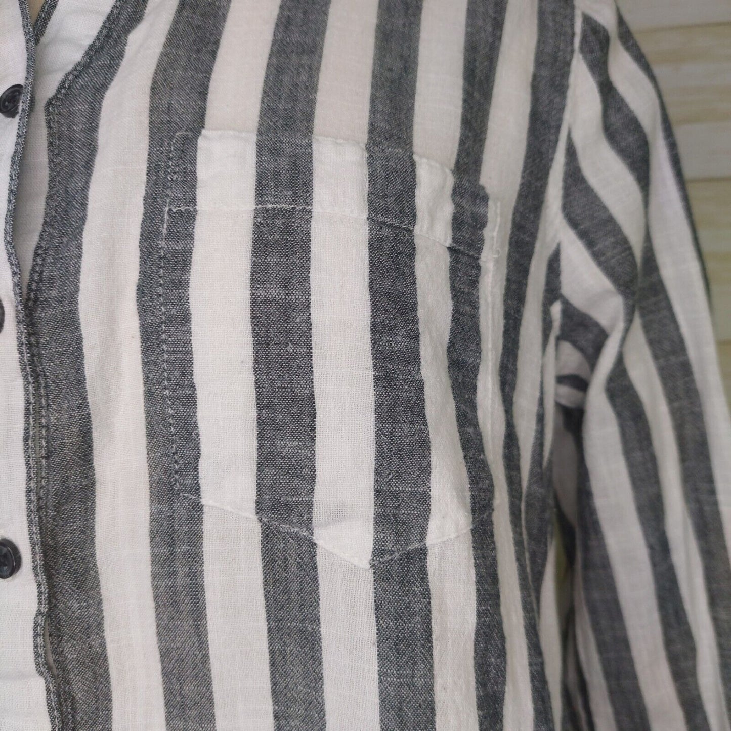 Lucky Brand Women's Gray & White Striped 100% Cotton Button-Down Shirt~Medium