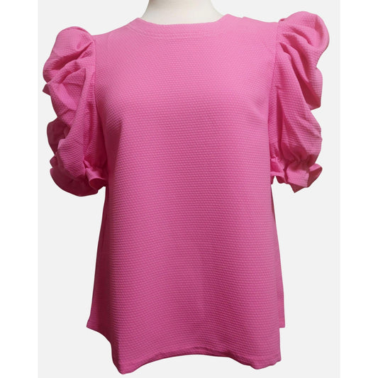 Voy Women's Pink Puffy Sleeve Textured Top Size SMALL