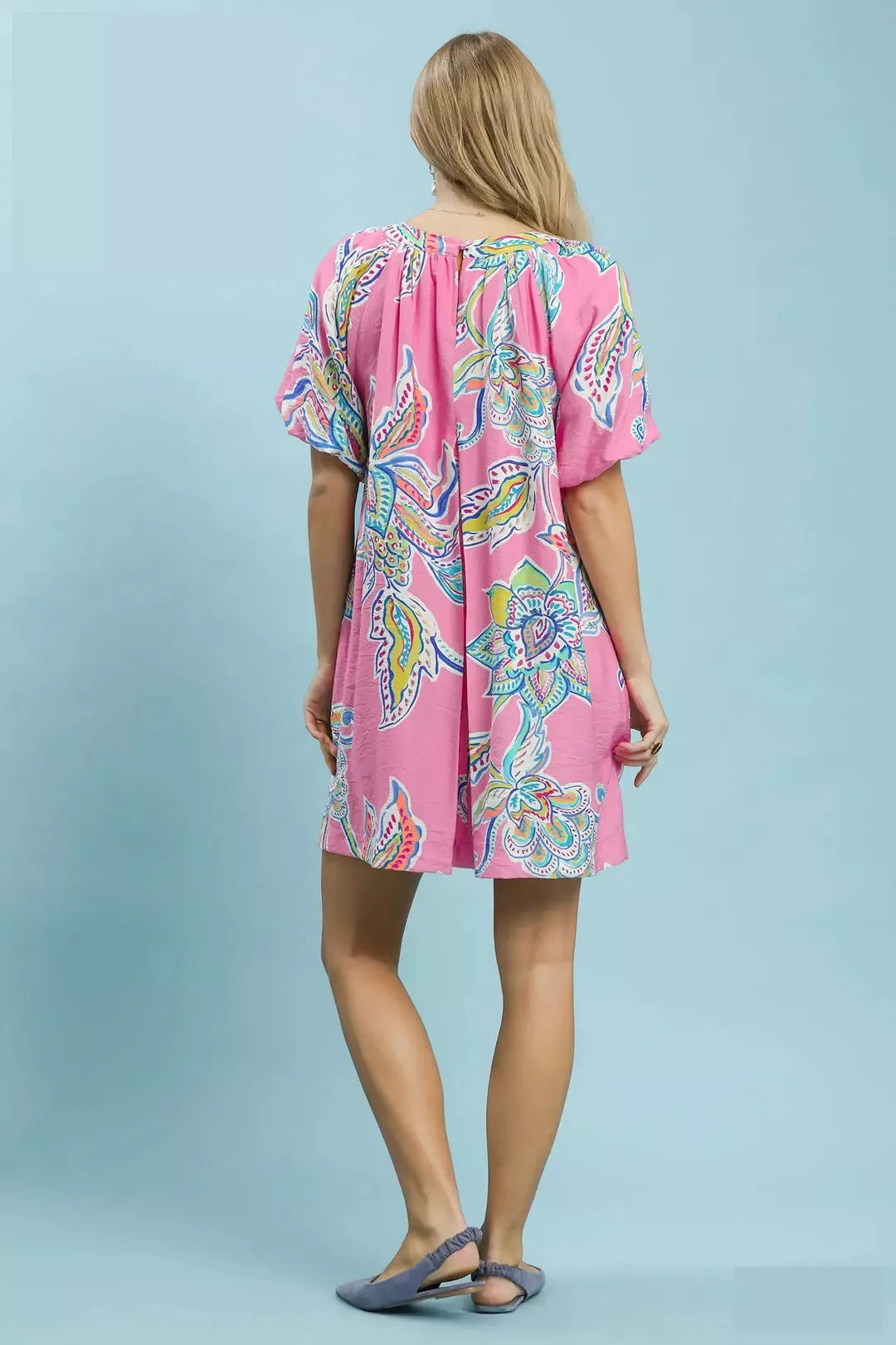 Peony Boho Floral Print Mini Dress with Pockets by Umgee Back View