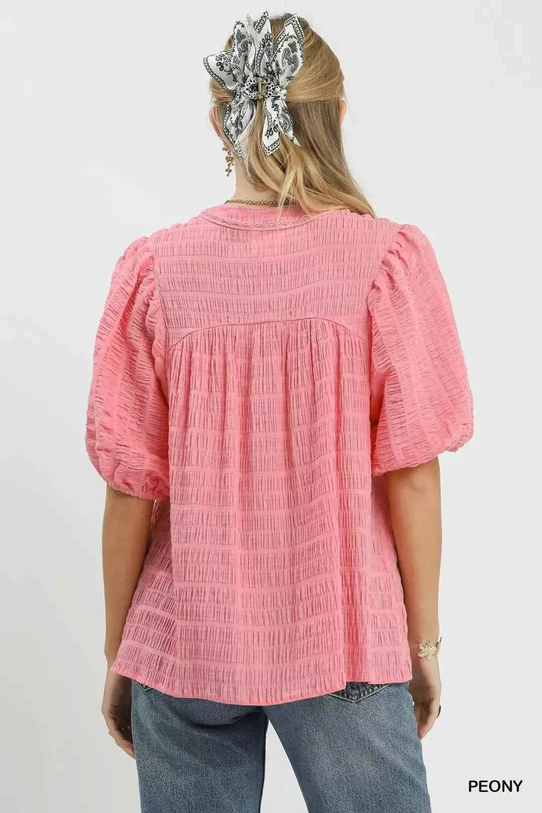 Peony Textured Puff Sleeve Blouse by Umgee