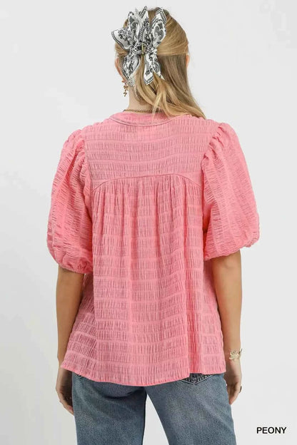 Peony Textured Puff Sleeve Blouse by Umgee