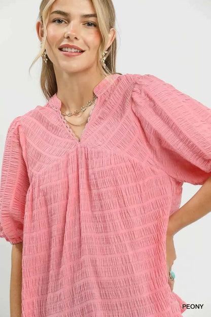 Peony Textured Puff Sleeve Blouse by Umgee