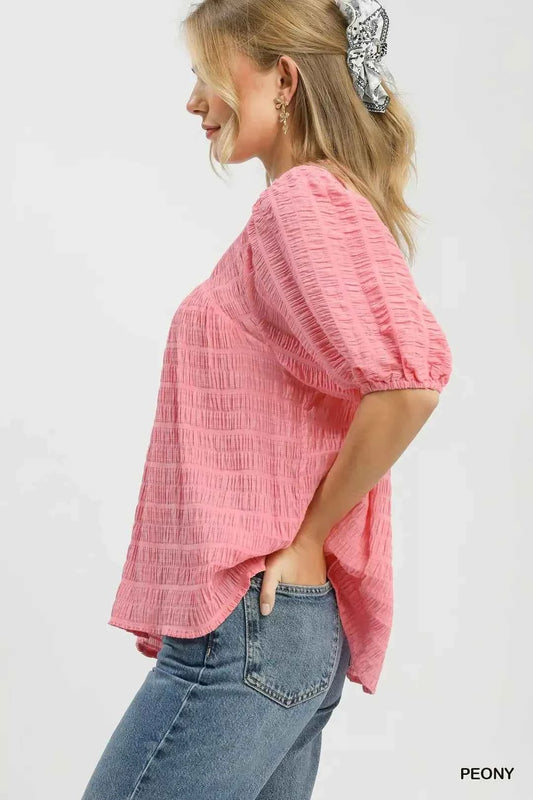 Peony Textured Puff Sleeve Blouse by Umgee
