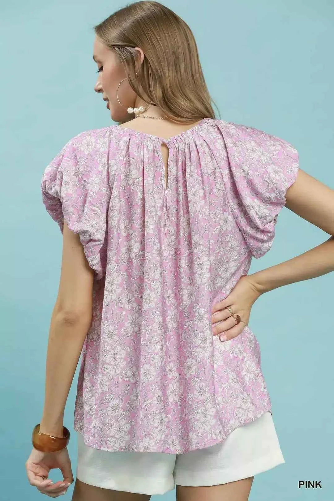 Pink Floral Puff Sleeve Blouse by Umgee