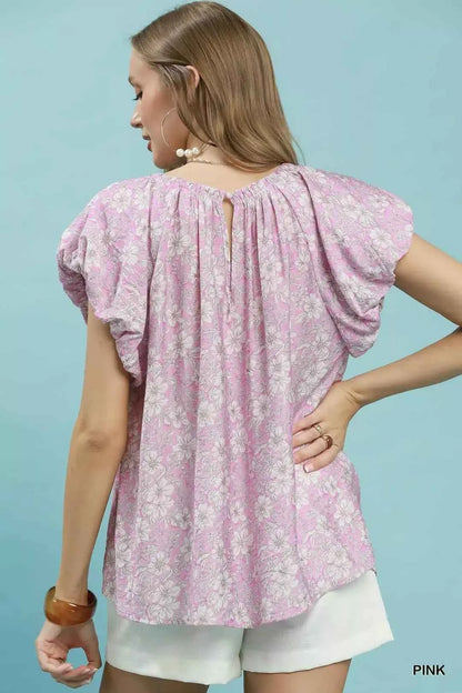 Pink Floral Puff Sleeve Blouse by Umgee