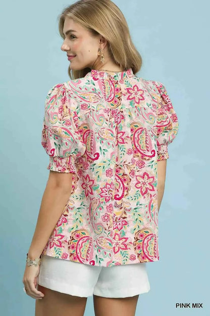 Pink Mix Paisley Floral Button Down Shirt by Umgee