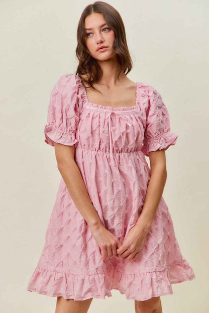 Pink Texture Woven Ruching On Bust Mini Dress by So Me