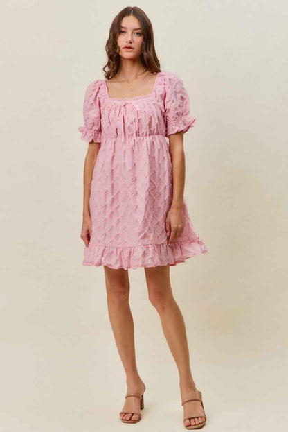 Pink Texture Woven Ruching On Bust Mini Dress by So Me