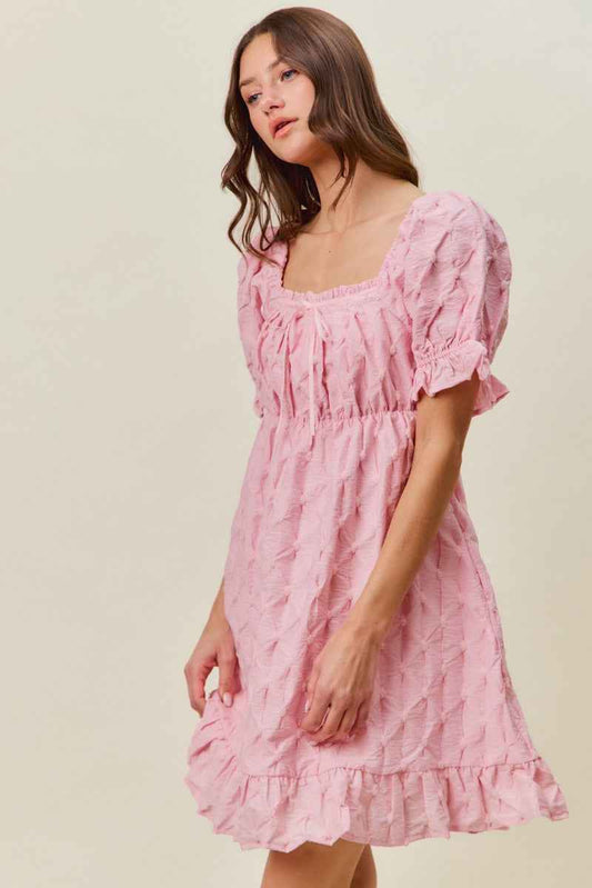 Pink Texture Woven Ruching On Bust Mini Dress by So Me