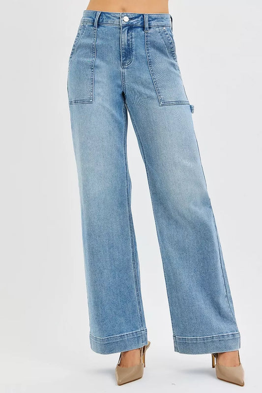 RISEN Full Size High Rise Straight Leg Jeans with Front Pockets Plus Size Front