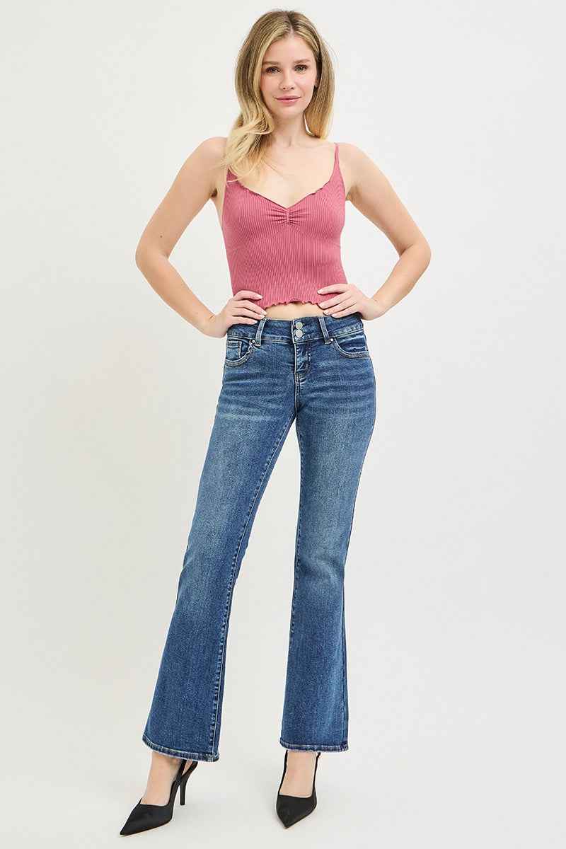 RISEN Low Rise Bootcut Jeans Tummy Control Medium Wash